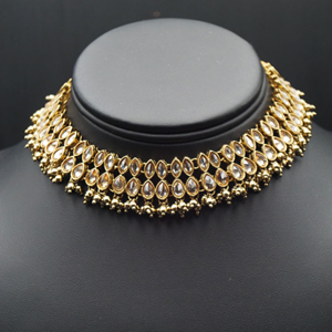 Mahika - Gold Polki Stone/Gold Beads Necklace set - Antique Gold