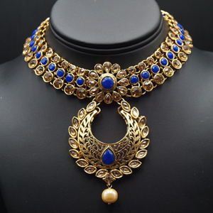 Talin Blue and Gold Choker Necklace Set - Gold