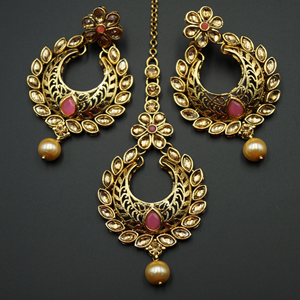 Talin Light Pink and Gold Choker Necklace Set - Gold