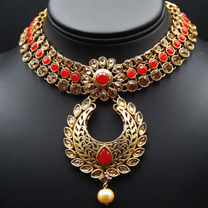 Talin Red and Gold Necklace Set - Gold