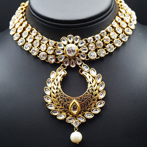 Talin  White Stone Choker Necklace Set - Gold