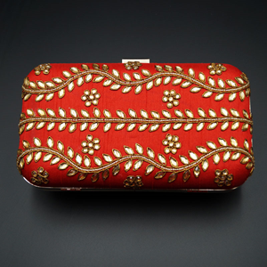 Farha  Red Gold  Kundan Clutch Bag