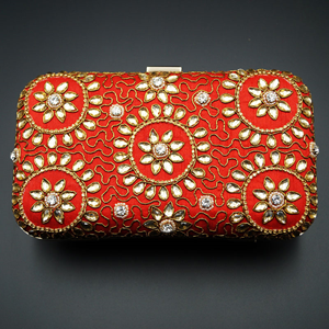Tupam Red - Gold Kundan Clutch Bag  