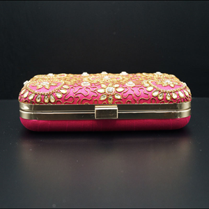 Tupam Pink - Gold Kundan Clutch Bag  