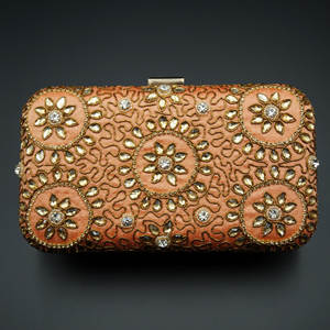 Tupam Peach - Gold Kundan Clutch Bag  