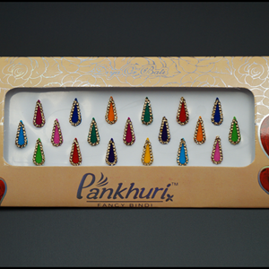 Pankhuri - Velvet Multi Pack of Tear Drop Gold Diamante Bindi- 