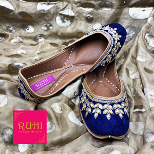 Kena Navy Blue Leather Jutti